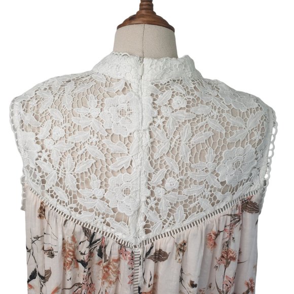 Piper | Size 12 | Boho Sleeveless Crochet Top Floral Midi Flowy Turtleneck Dress - Picture 9 of 11
